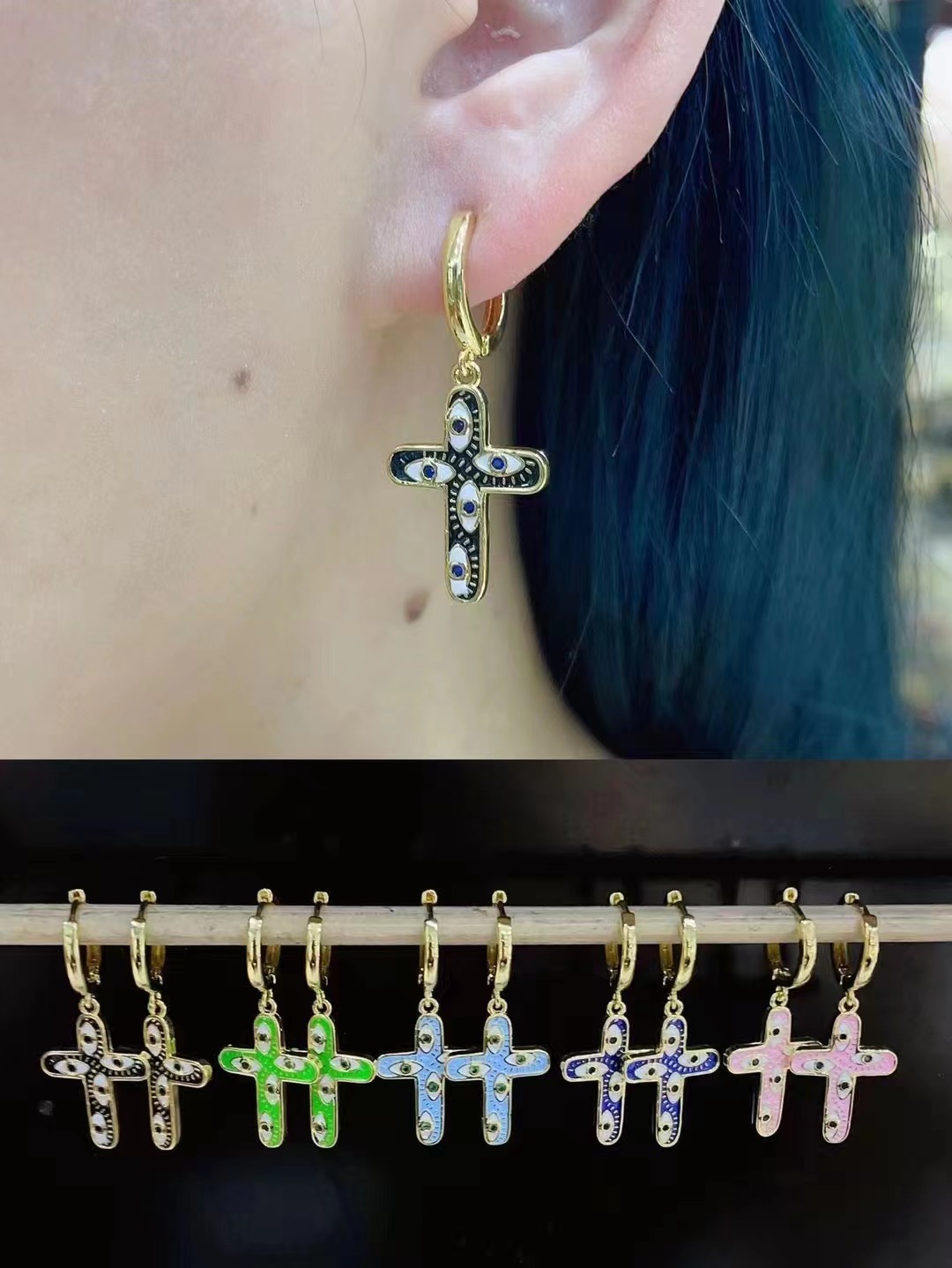 Ins Style Cross Copper Enamel Plating Drop Earrings 1 Pair display picture 1