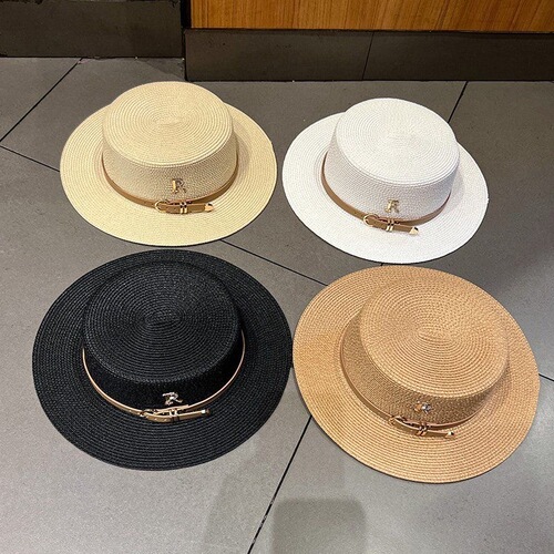 Internet celebrity rhinestone label straw hat for women summer beach sun hat straw sun protection hat French belt retro hat