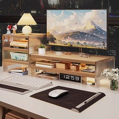 デスクトップステーションのコンピュータが高くなって、家庭用オフィスデスクの収納棚のアクリルディスプレイが高くなっています。