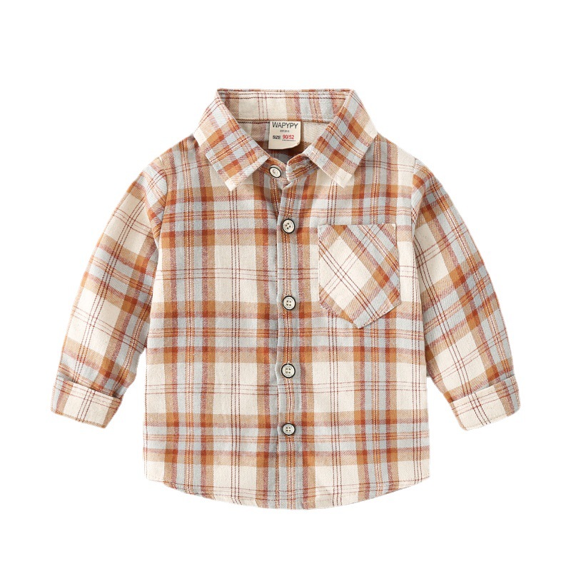 Children's plaid shirt Korean version children's clothing, boys' long sleeved shirt, fashionable baby casual top, one piece for distribution