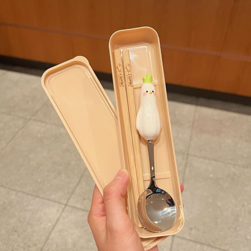 入学新商品学生携帯スプーン箸セットかわいいスプーンスプーンスプーン高颜値スプーンフォーク二合一|undefined