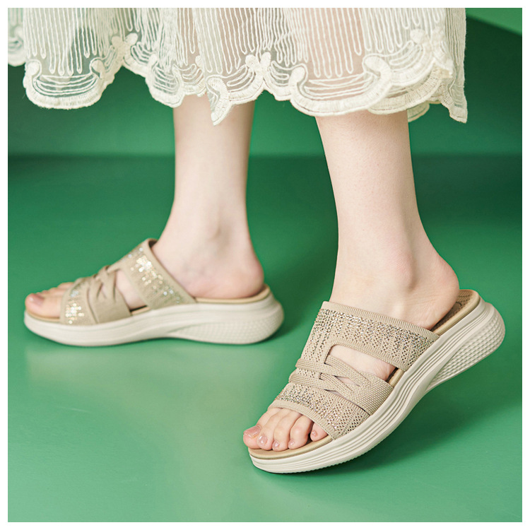 Dép sandal nữ xỏ ngón đế bệt đính đá lấp lánh — màu nâu, màu đen, xanh lam, màu mơ chi tiết 7