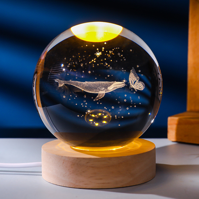 Escultura interior 3d bola de cristal transfronteriza luz de noche base de madera maciza decoración literaria pareja compañeros de clase cumpleaños regalo creativo