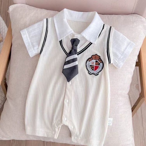 Baby's Summer Thin Clothing, Baby Short-Sleeve Outing Bodysuit, Pure Cotton, 100th Day College Hairy Climbing Suit