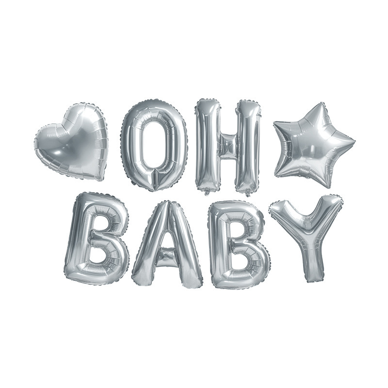 新款ins风16寸美版瘦体复古奶油白OH BABY字母生日装饰气球套餐|undefined