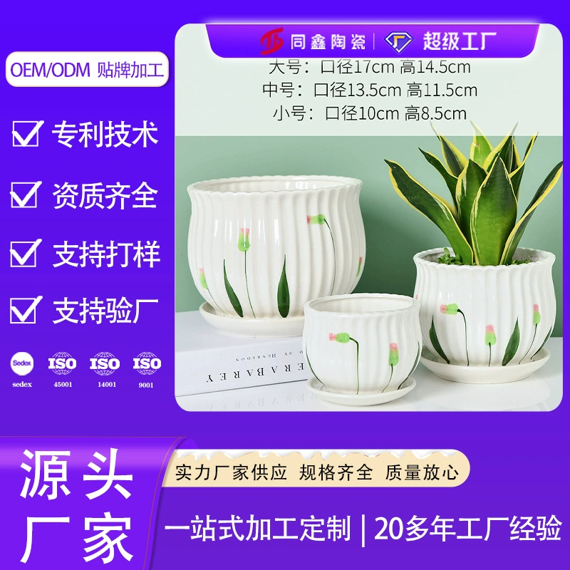 Керамический цветочный горшок из трех частей с подносом, большое дерево удачи, креативное Садоводство, горшечная мясистая подставка для цветов оптом