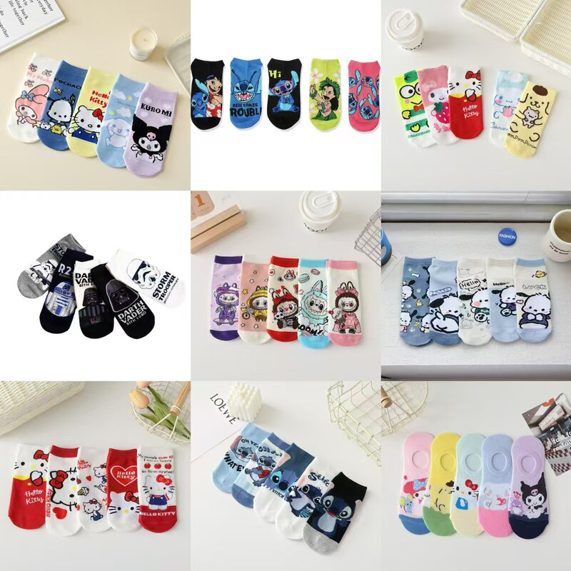 New Foreign Trade Socks, Cute Cartoon Socks, Korean Style Casual Women's Socks, Labubu Low-Cut Short Socks Wholesale