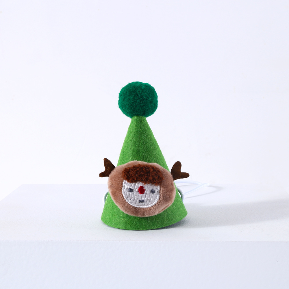 Mascota gato perro de dibujos animados felpa Santa ELK rojo verde sombrero tocado encaje babero traje