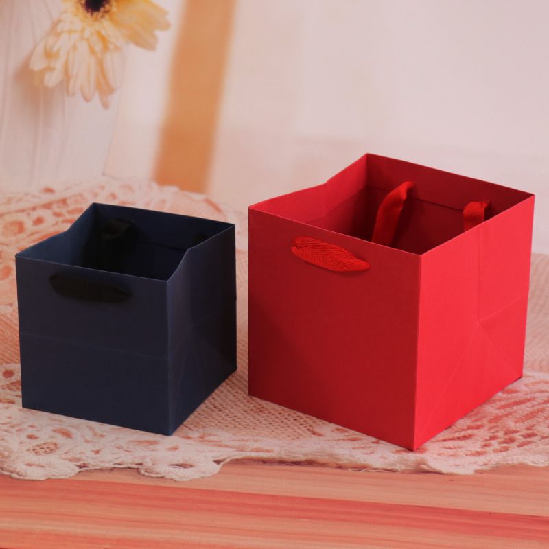 方底袋牛皮纸袋手提纸袋子蛋糕店鲜花烘焙包装袋白卡纸手提包装