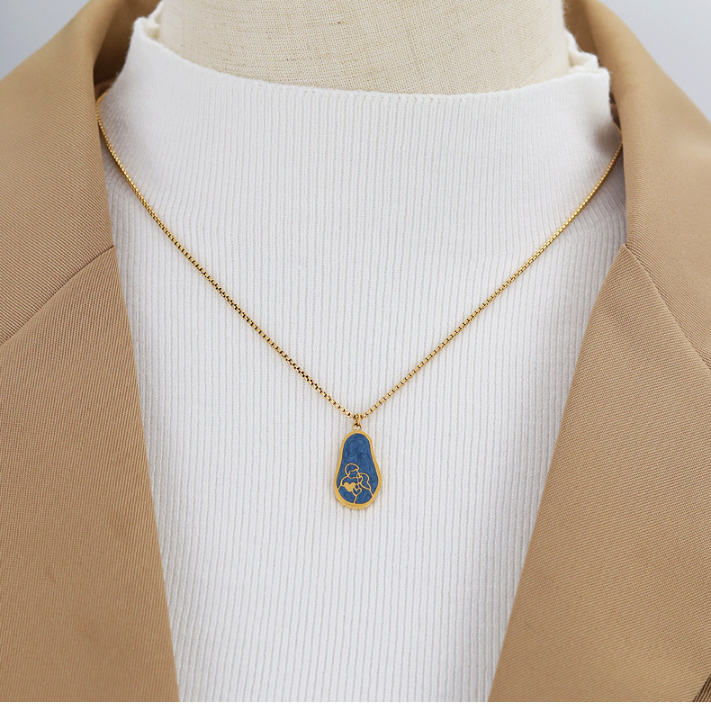 Retro Portrait Titanium Steel Enamel Pendant Necklace 1 Piece