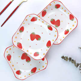 草莓碗景德镇陶瓷可爱家用特色盘子菜盘陶瓷碗盘可微波炉加热厂家