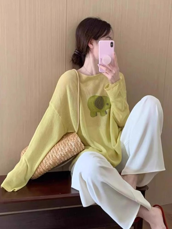 洋气减龄漂亮黄色绿小象罩衫女2025夏季新款独特别致流行大码上衣|undefined