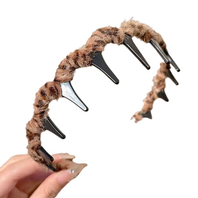 Coreano alto cráneo debe aumentar la altura esponjoso peludo ondulado banda de cabello de doble uso con dientes para mujeres