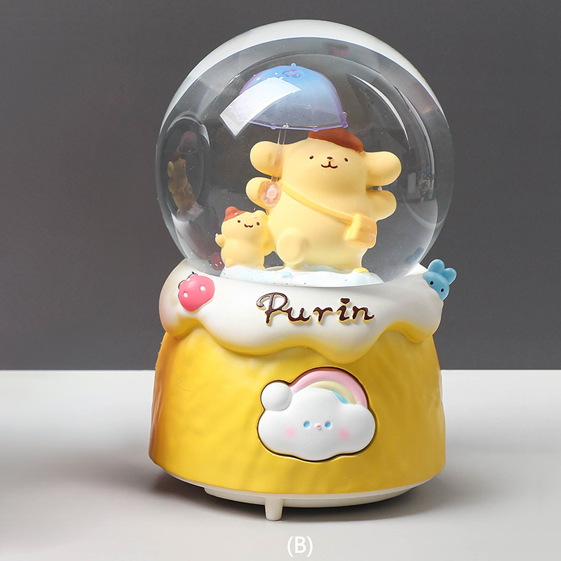 Caja de música de bola de cristal de Kapibala ingenua y linda, adornos de escritorio luminosos, nieve que cae, regalo de cumpleaños para estudiantes y niños