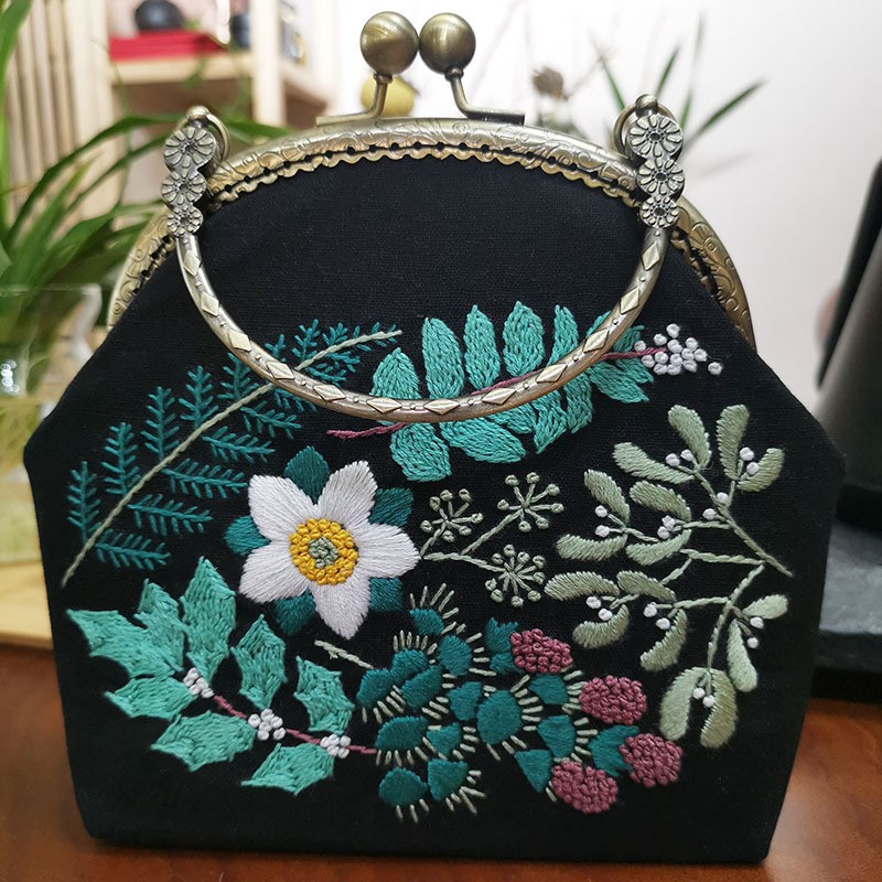 Bolso de mano bordado DIY, con estructura metálica, estilo Lu, artesanal, al por mayor