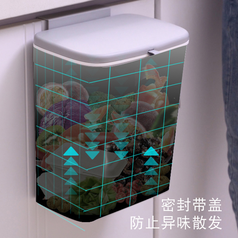 Kitchen trash can wall-mounted with lid sliding cover seamless sticker creative hanging bathroom trash can