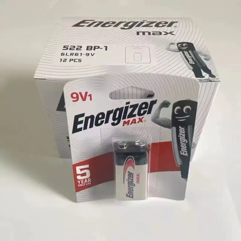 Energizer 9V Alkaline Block Battery 6LR61 522BP for Smoke Alarms, Multimeters, and Instruments