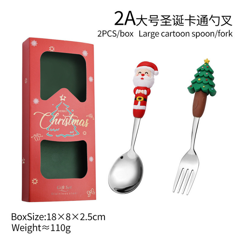クロスボーダークリスマスカトラリーセットクリエイティブカトラリースプーンデザートスプーンフォーク漫画サンタスプーンフォークギフトボックス|undefined
