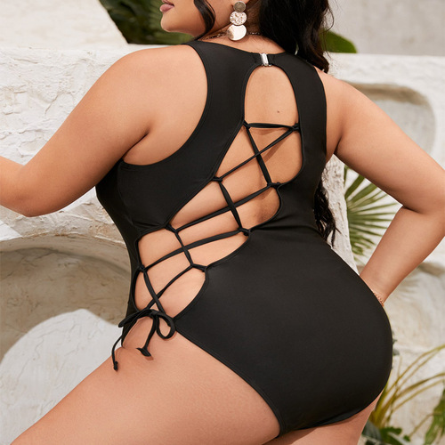 2025 Plus Size One-Piece Sexy Strappy Swimwear for Women, European and American Style Swim Suit for eBay