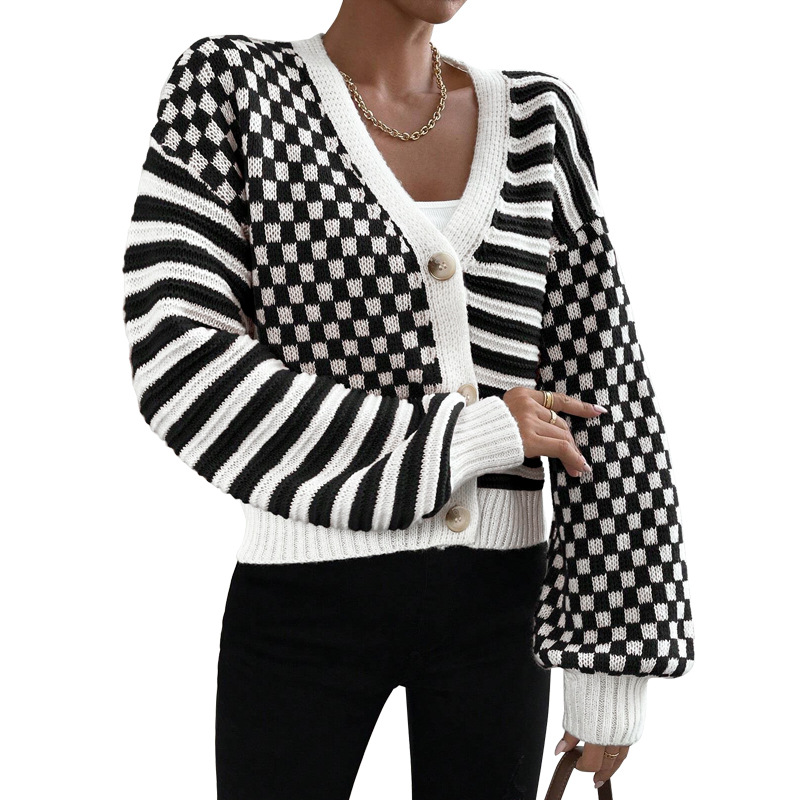 Women's Clothing Women's Knitted Cardigan Autumn/Winter Style Plaid Striped Top Sweater Style For Formal & Casual For Women_ecoleips.com