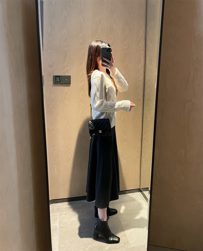 重工八片裙~法式真丝羊绒醋酸松紧高腰毛呢显瘦伞裙女秋冬|undefined