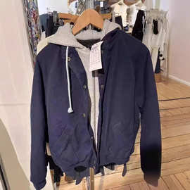 BM风新款工装假两件夹克连帽卫衣棉衣外套棉服加厚保暖棉袄女潮