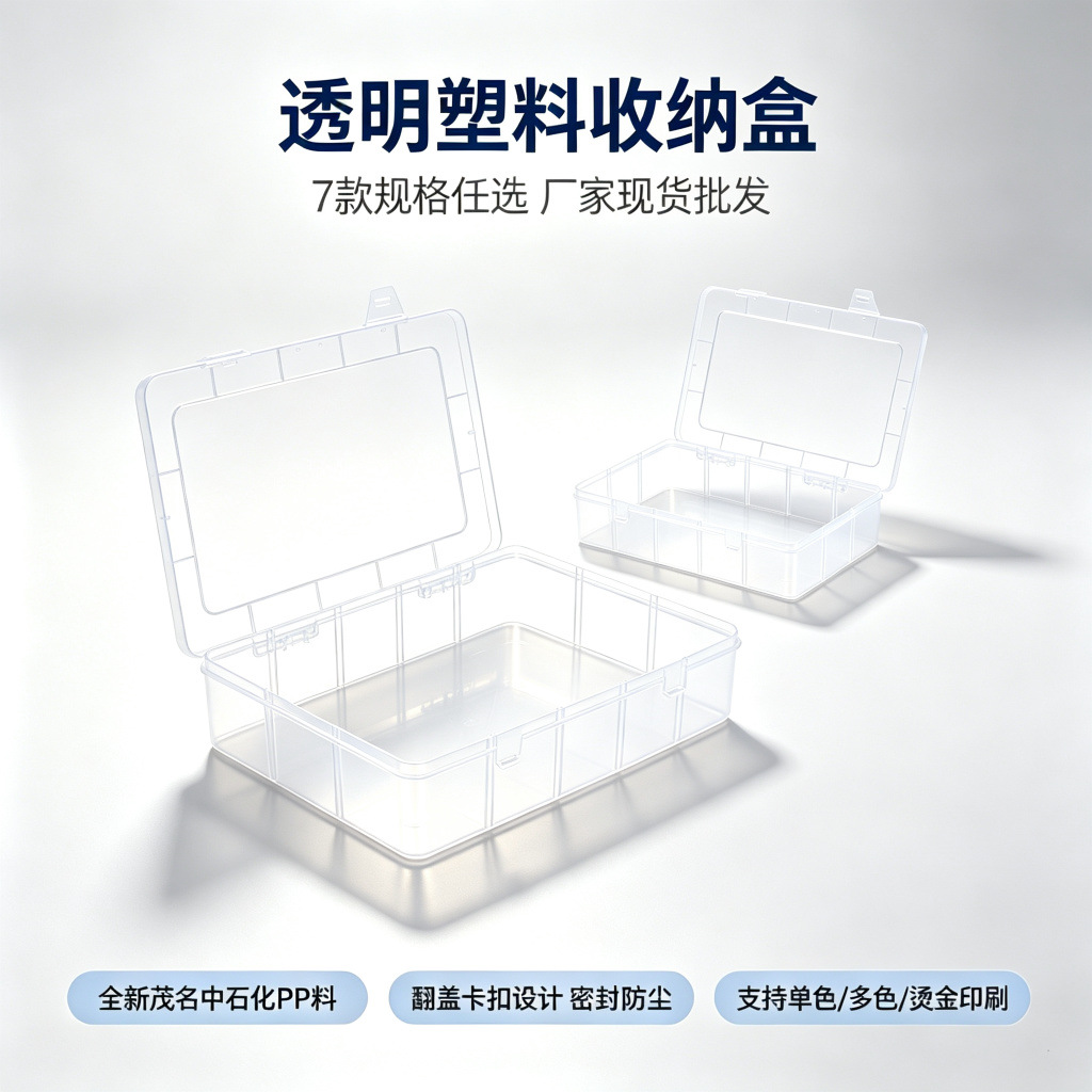 Fábrica en stock transparente PP plástico rectangular Flip caja de embalaje componentes electrónicos herramienta archivo caja de almacenamiento