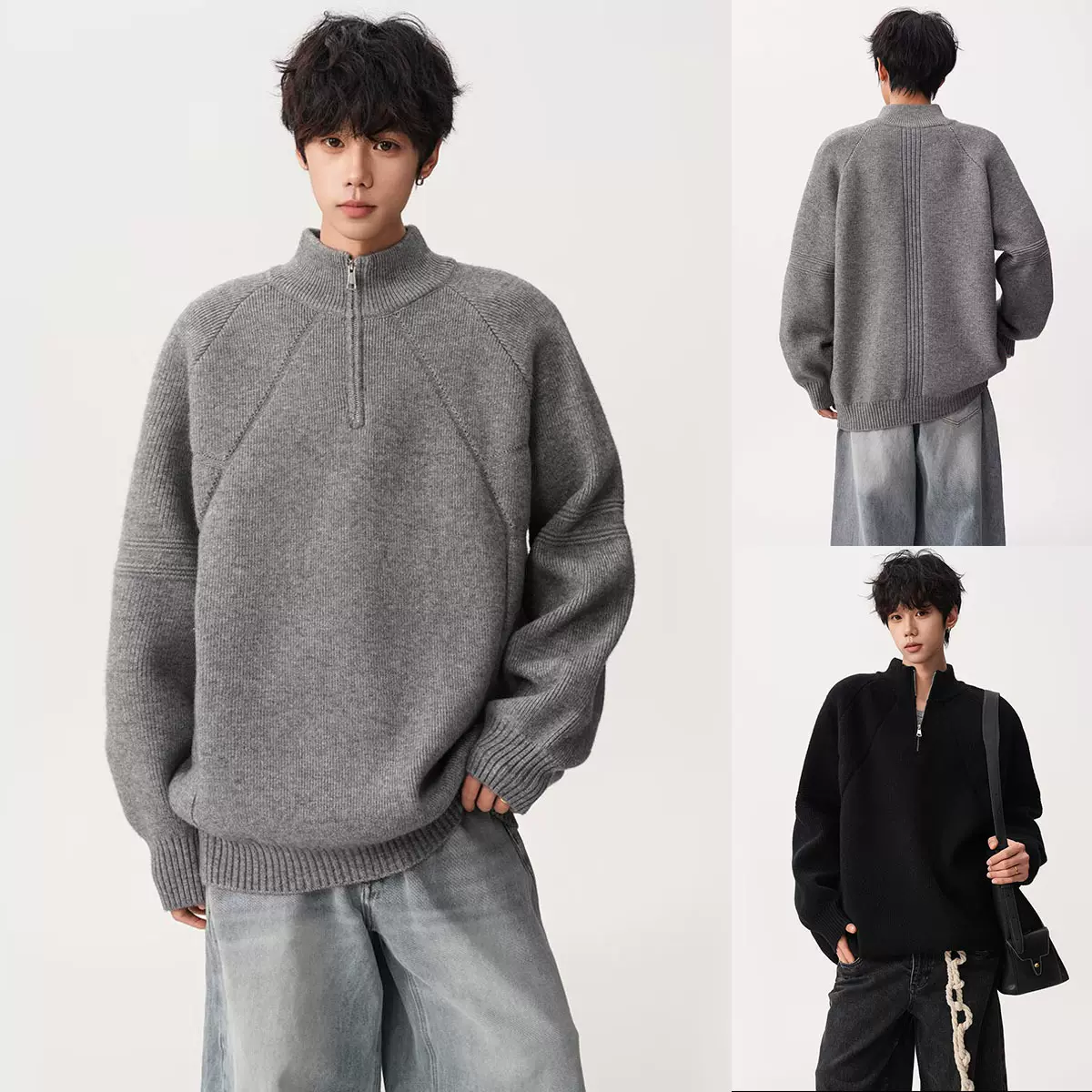 半拉链毛衣男百搭针织衫秋冬爆款秋冬外搭半高领商务外贸跨境批发