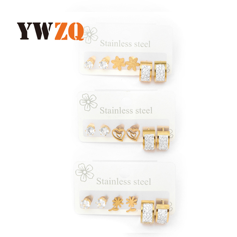 Exquisite stainless jewelry, gold niche, light luxury style, diamond inlaid frosted flower, titanium steel earring and_voghion.com