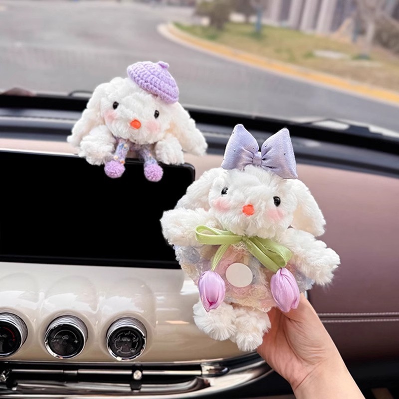 Decoración de coche de conejo Pantalla de control central de coche Muñeca de fiesta Pantalla de visualización Decoración de pantalla Accesorios de coche Muñeca linda mujer