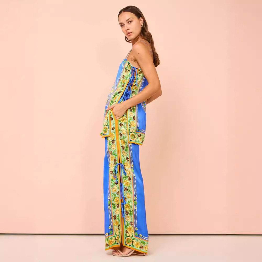 2 Pieces Set Quantity Holiday Women's Vintage Style Ethnic Style Color Block Flower Polyester Printing Pant Co-ord Set Pants Sets