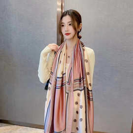 新款长丝巾180韩版新丝缎女式围巾仿真丝装饰穿搭印花时尚大披肩
