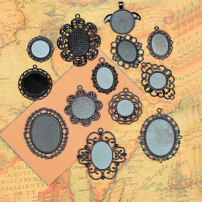 DIY Pendant Jewelry Time Gemstone Black Base Electrophoresis Black Pendant Alloy Accessories Necklace Material Wholesale