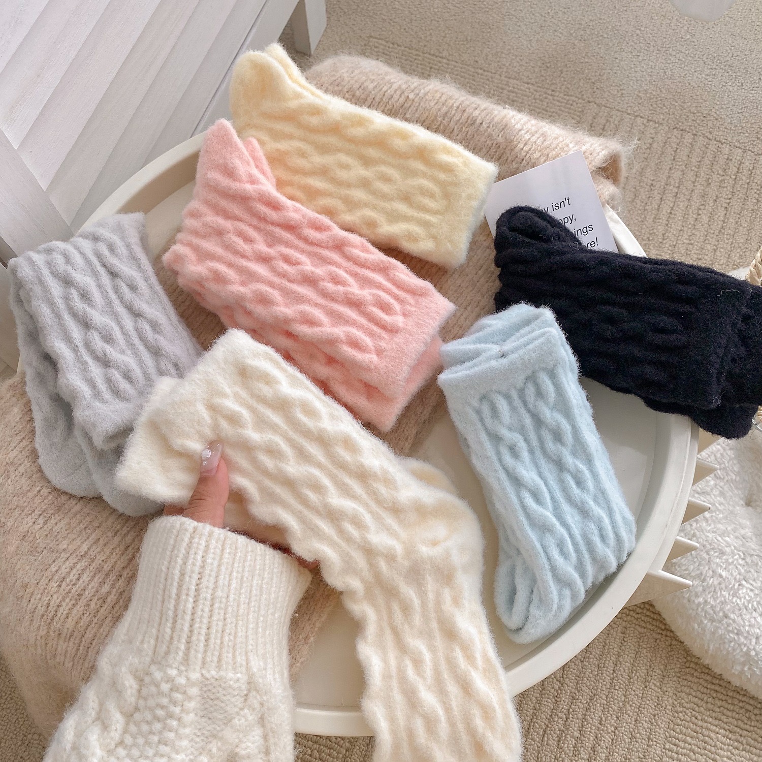 Demi-season solid color fleece keep warm velvet knee socks