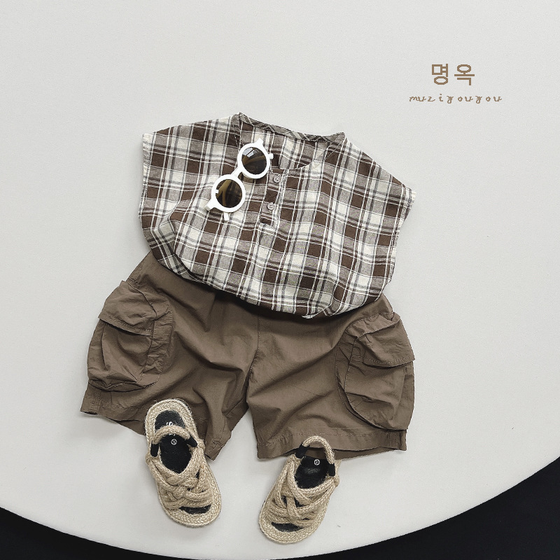 Estilo coreano japonés chaleco a cuadros sin mangas para niños verano hombres y mujeres nuevo bebé personalidad algodón superior moda infantil