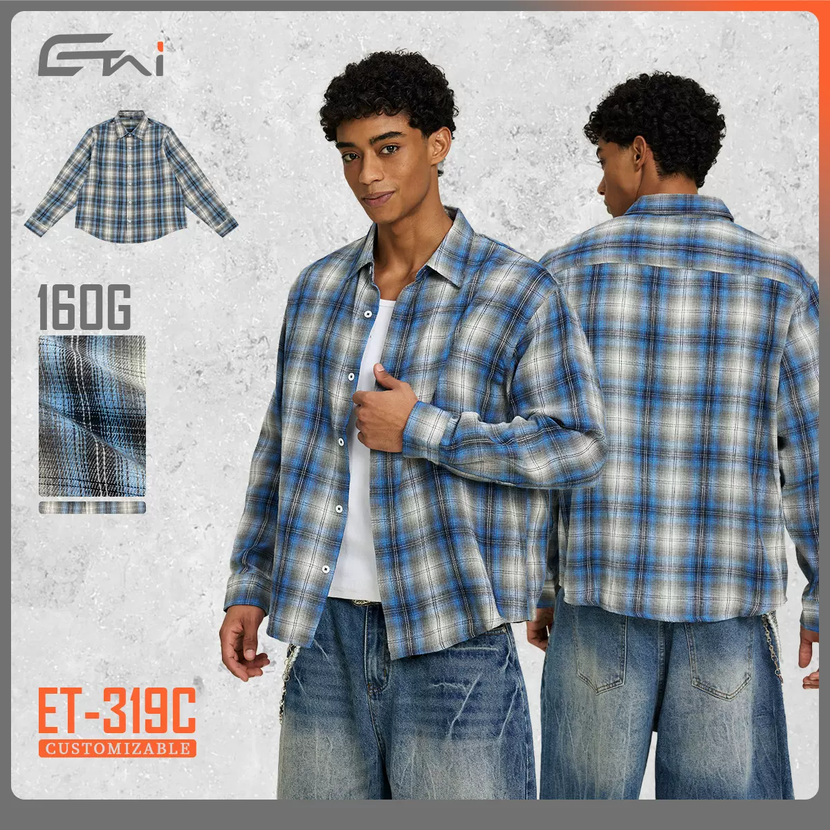 ETAI男装|宽松落肩款格子衬衫男长袖潮牌高品质男装秋款外搭上衣