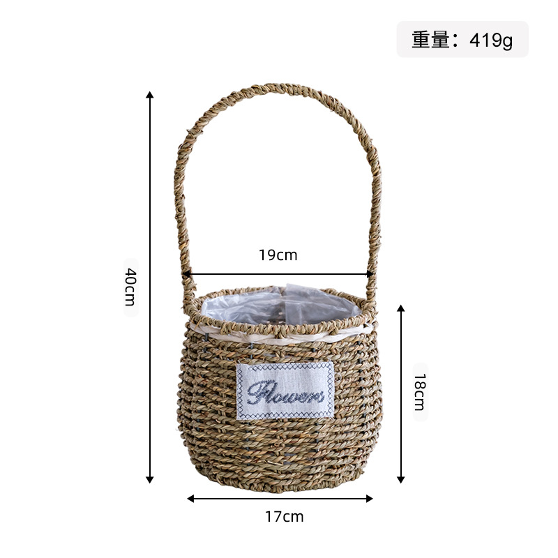 Maceta Decorativa Tejida de Paja Hecha a Mano para Jardín y Balcón
