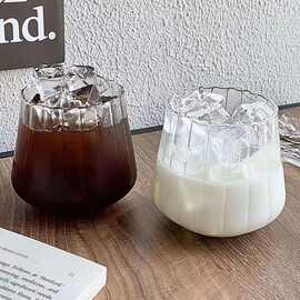 条纹花苞杯ins风牛奶玻璃杯冰美式杯拿铁咖啡杯燕麦杯早餐杯冷饮