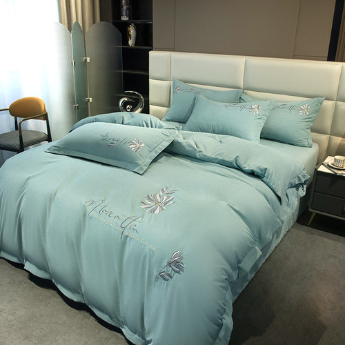  New Light Luxury Pure Cotton Bedding Set with All-Cotton Embroidered Bedspread, Solid Color Plus Size Comforter and Sheet