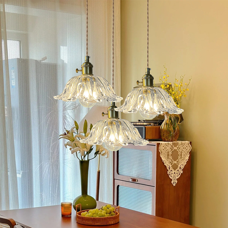 Lámpara de vidrio retro nórdica americana de nuez restaurante sala de té lámpara de bar dormitorio cabezal de cama pequeña lámpara de cama japonesa