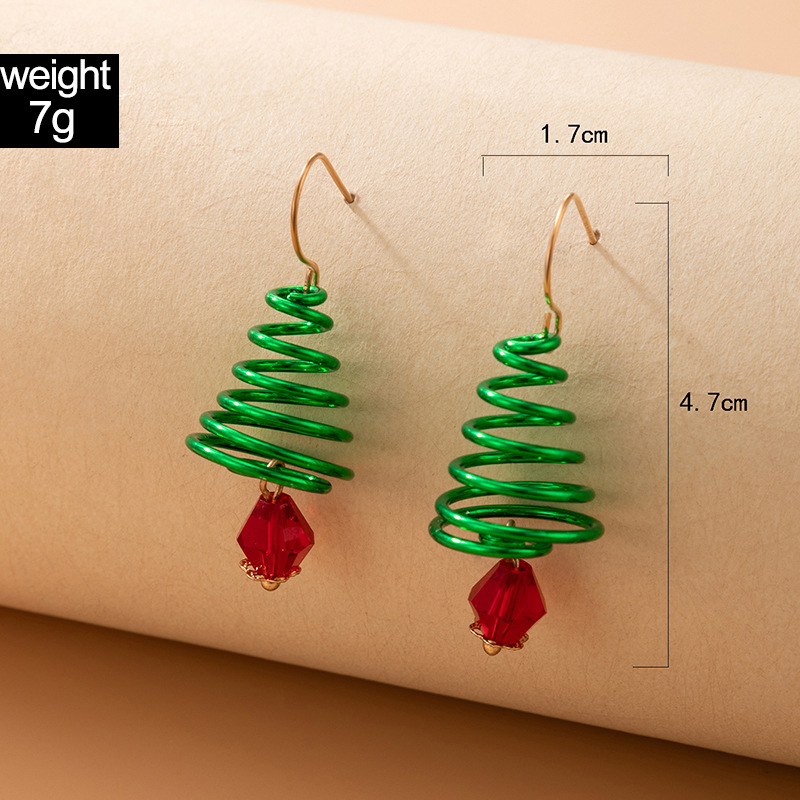 Europe And America Cross Border Christmas Festival New Green Christmas Tree Spiral Ear Hook Geometric Beaded Pendant Earrings display picture 1