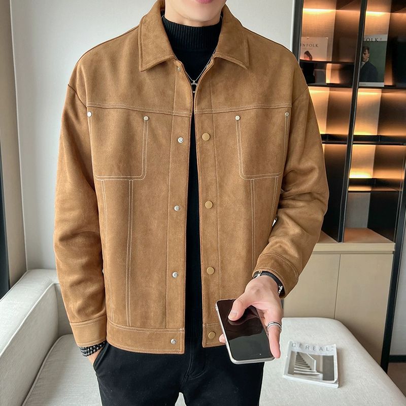 New men's outerwear, men's suede high-end feeling, spring and autumn clothes, cool and trendy brand casual jacket_voghion.com