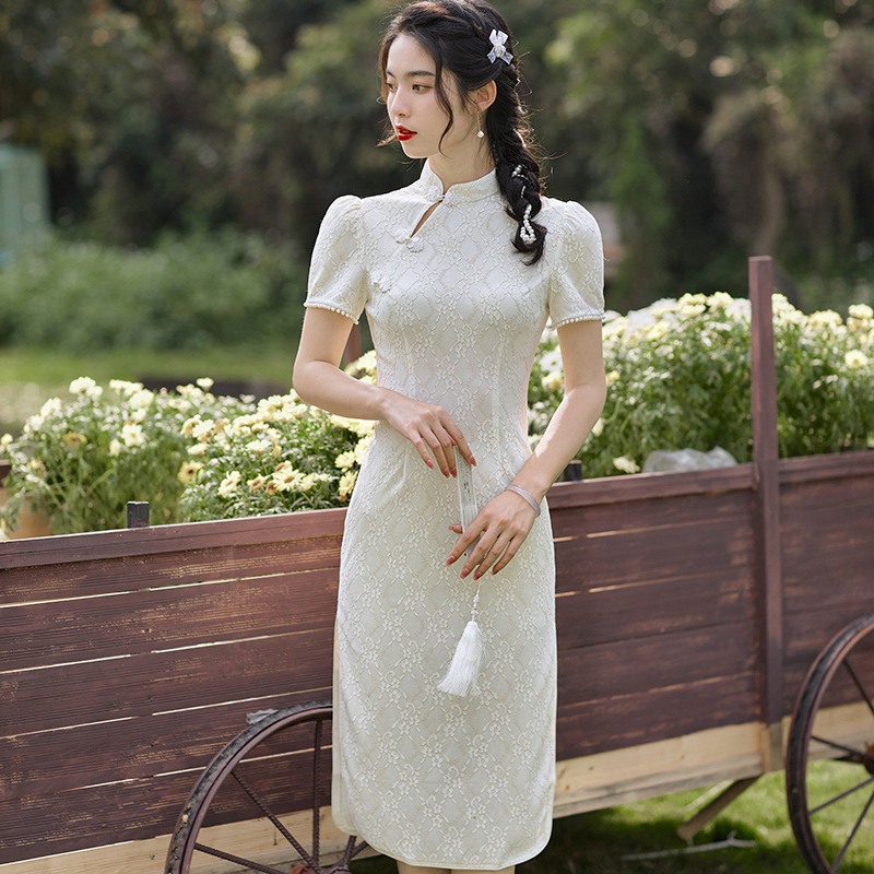 純色旗袍2022年新款改良版連衣裙少女年輕款夏款超火高端氣質盤扣