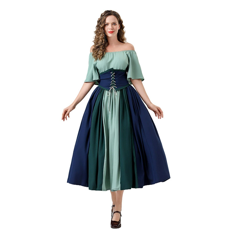 Retro dress, fitted brace, small princess costume, skirt, evening dress, European style, open shoulders