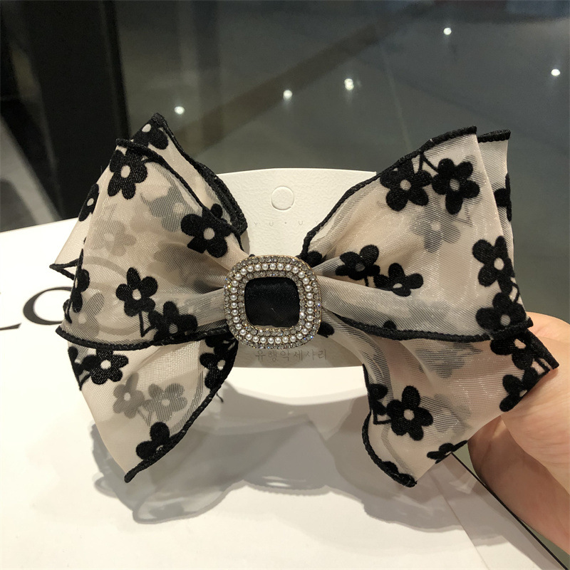 蝴蝶結繡花髮夾2023夏季新款重工珍珠韓式ins風溫柔感網紅髮夾