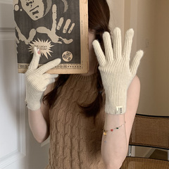 手套女秋冬季新款百搭溫柔韓系純色貼標針織毛線手套五指手套保暖