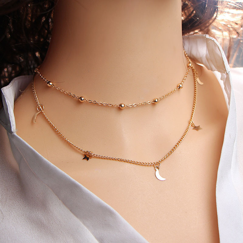 Star, Moon Pattern Basic Modern Style Classic Style Star Moon Alloy Wholesale Double Layer Necklaces Choker