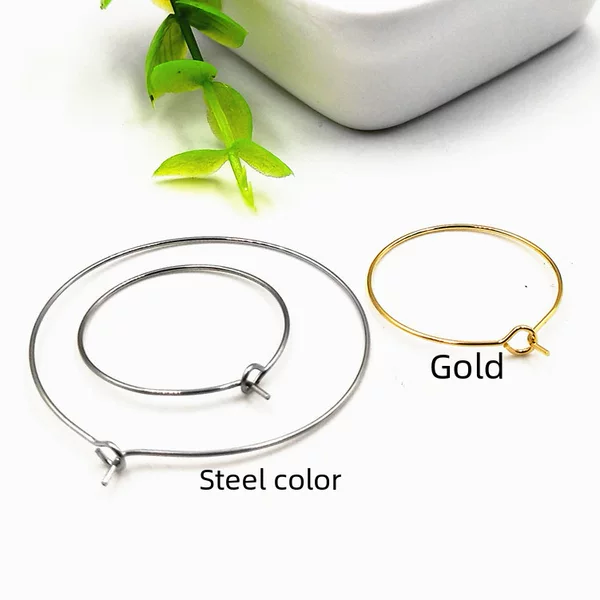 316L Stainless Steel Earrings Real Gold Plated Gold 9-Ring Wine Glass Ring Steel Earrings Accessories