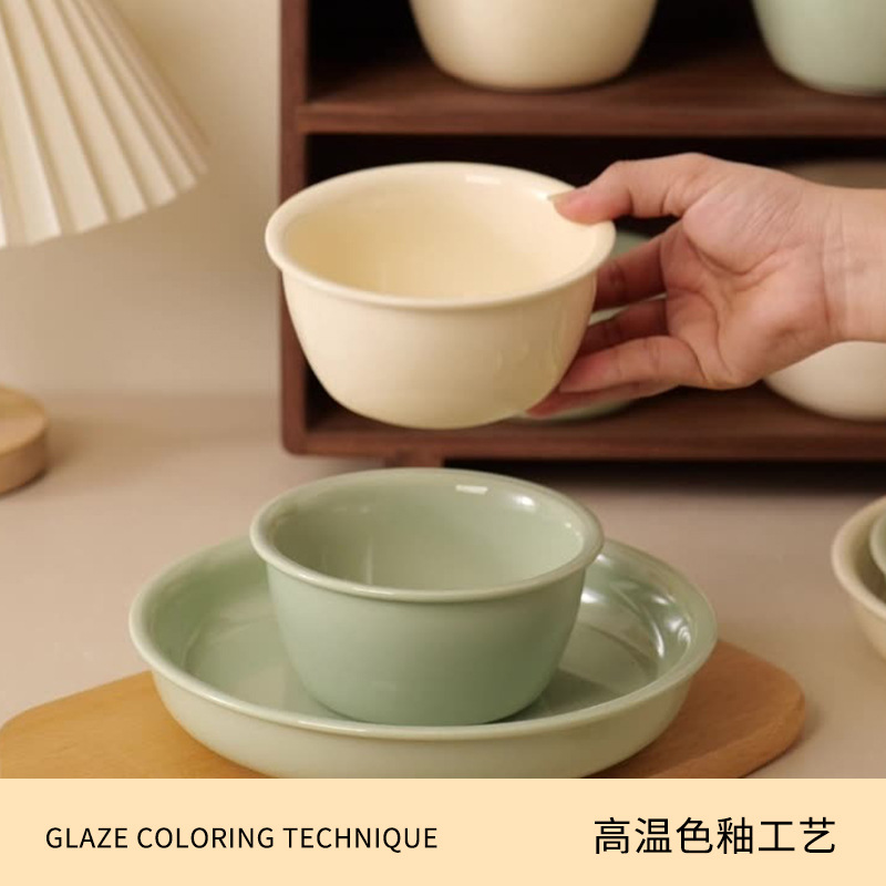 Crema de alto valor ins lindo estilo simple juego de platos para el hogar fideos instantáneos cuencos de sopa de cerámica juego de vajilla al por mayor