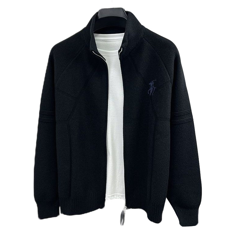 Explosiones transfronterizas de tamaño europeo de tamaño grande marca de equitación doble cremallera suéter cardigán hombre chaqueta camiseta de punto fábrica de negocios al por mayor